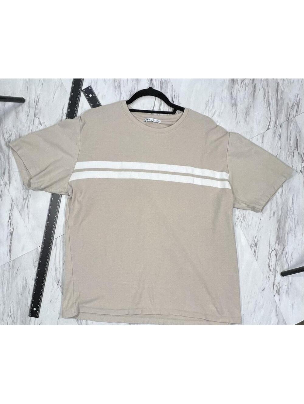 Zara Beige Double Stripe Minimalist T Shirt Men’s XL Streetwear #8